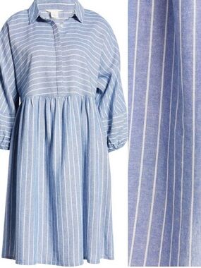 Caslon by Nordstrom Stripe Long Sleeve Linen Blend Dress Size XS